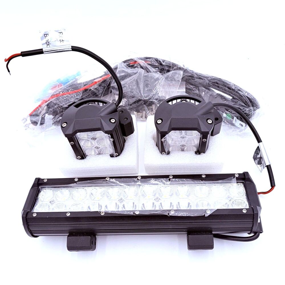 Nilight 12” LED Light Bar Kit w/ 2 Pods Wiring Harness & Hardware
